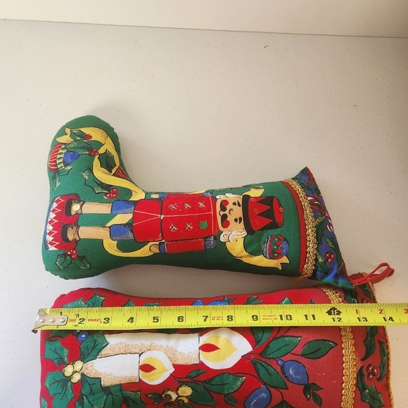 Vintage Stuffed Stocking Pillow Lot of 2 Candle Nutcracker 80s Kitsch Christmas - Picture 7 of 8